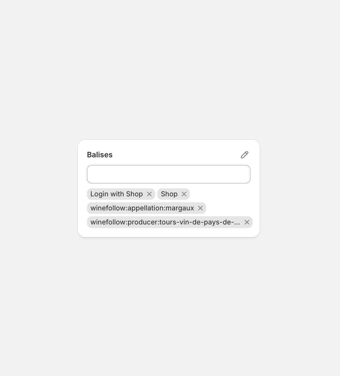 Shopify customer tags interface showing WineFollow tags